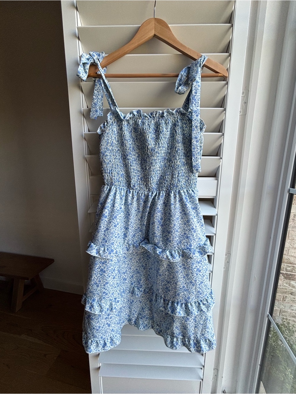 SHEIN Blue Floral Ruffle Tie-Shoulder Smocked Dress - Picture 1 of 2